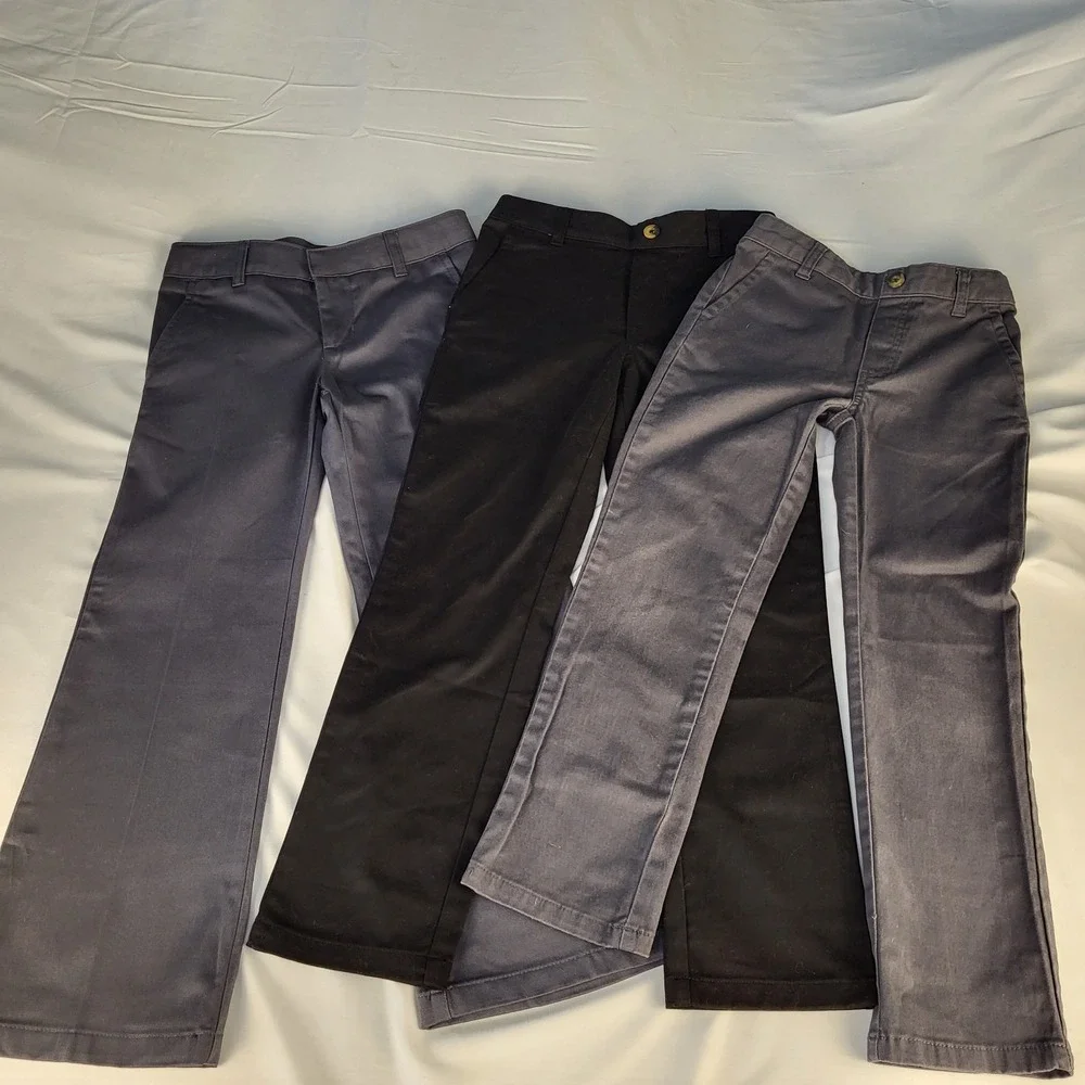 Lot 3 Pair - Girls Sz 7 French Toast Uniform Adjustable Waist Pants (2 Are New)